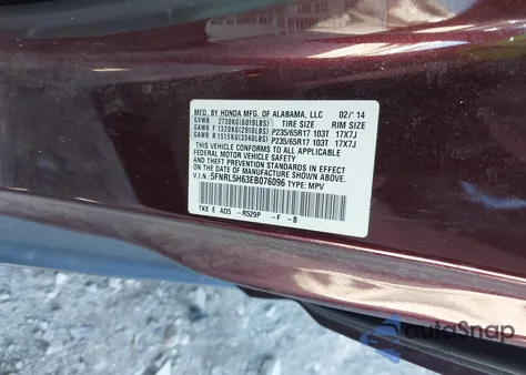 2014 Honda Odyssey Ex-L z USA, uszkodzony, nr VIN 5FNRL5H63EB076096